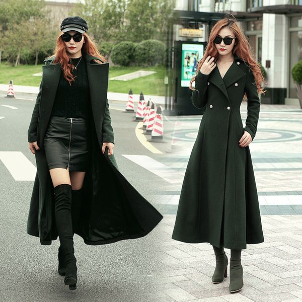 

2019 new style fashion long winter coat women's turn-down collar slim double breasted black jackets ladies 100%