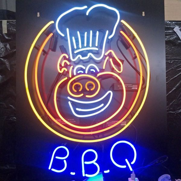 

factory custom bbq neon sign light outdoor beer display entertainment home decoration glass neon lamp light metal frame 17'' 20&#0
