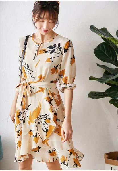 

women dress women's printed dress new summer clothes short sleeve ruffle, Black;gray