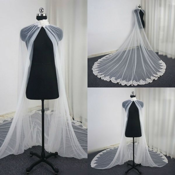 

white ivory long bridal wraps jackets lace applique high neck wedding cloaks shawls shrugs caps custom made bridal veils