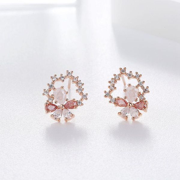 

exquisite korean style flower stud earrings rose gold color cubic zircon earrings fashion women jewelry, Golden;silver