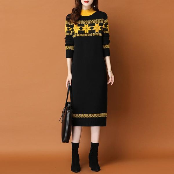 

embroidery sweater dress elegant women knitted dress autumn winter warm knit female loose midi vestidos dresses ukraine, Black;gray