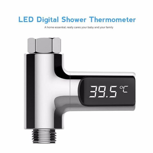 

led display celsius water temperature meter monitor electricity shower thermometer 360 degrees rotation flow self-generating