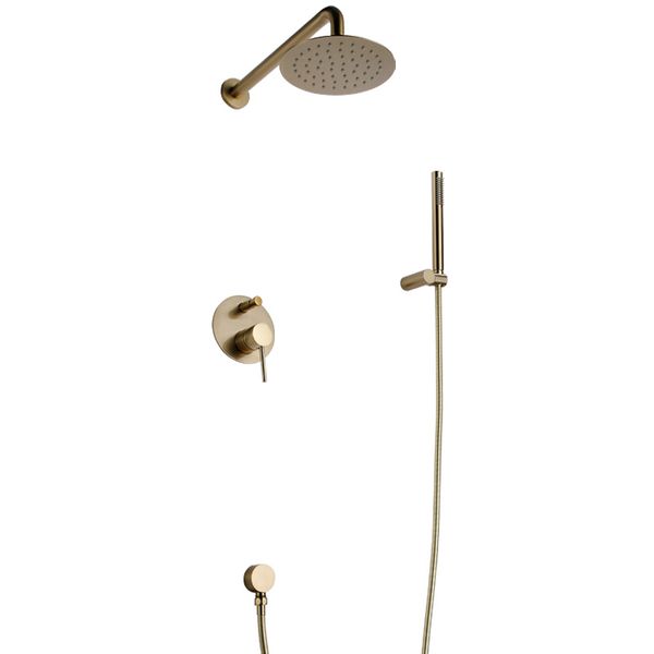 

Brushed Gold Solid Brass Bathroom Shower Set Rianfall Head Shower Faucet Wall Mounted Shower Set