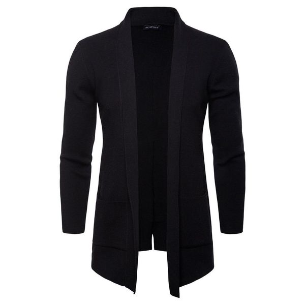 

spring autumn mens open stitch solid stand collar long sleeve outerwear casual coats fashion knit with pocket men jackets, Black;brown