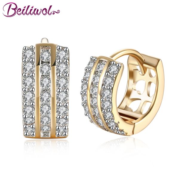 

beiliwol earrings for women zircon crystal stone simple circle earring champagne gold color hoop 2020 popular jewelry ladies, Golden