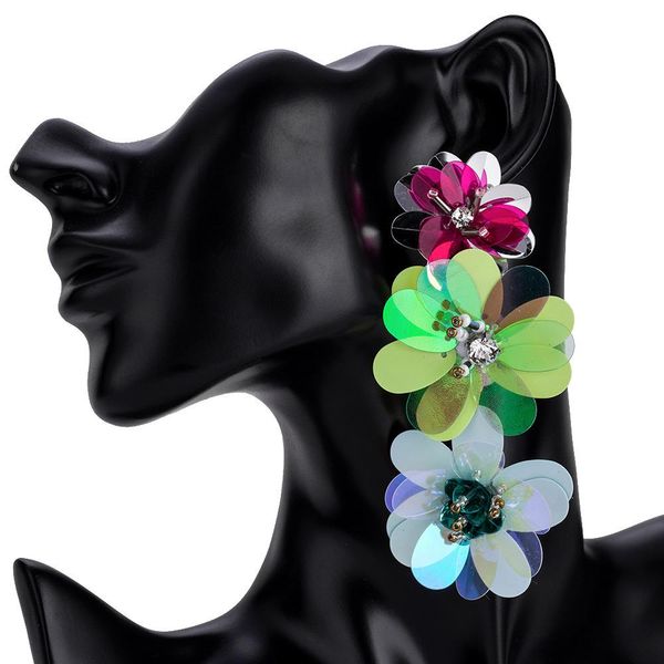 Blumen-Tropfen-Ohrring für Damen, Pailletten-Statement, baumelnde Ohrringe, floral, lange Ohrringe, Modeschmuck, groß, Großhandel