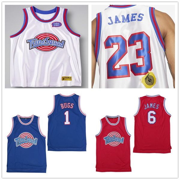 

space jam men's movie tune squad 2 lebron 6 james 23 michael 1 bugs bunny 2 duck 10 lola taz basketball jerseys stitched, Black