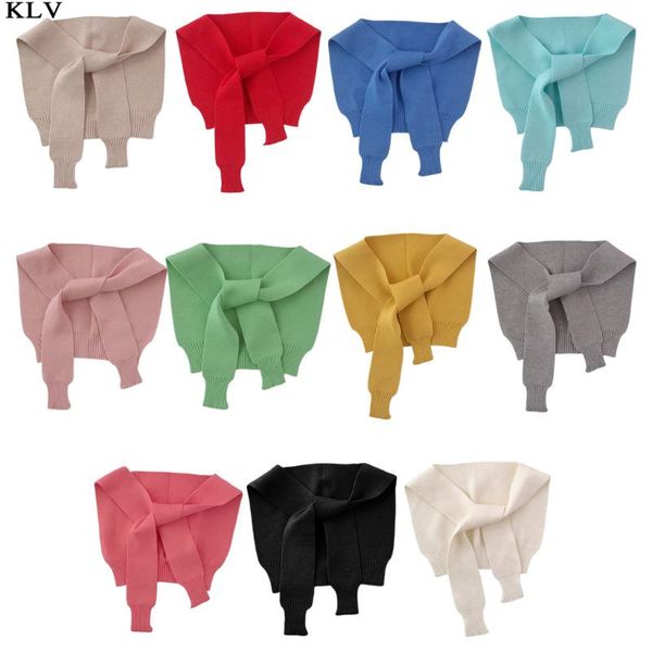 

children boys girls knit false collar scarf sweet candy color student fake shawl cape shoulder with sleeves winter neck warmer, Black;gray