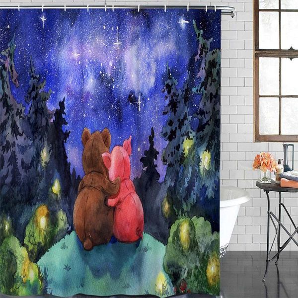 

shower curtains polyester curtain forest cartoon bear bathroom item waterproof &12 hook