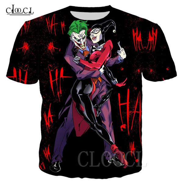 

2020 New Style Animes Harley Quinn Funny T-shirts Men Women 3D Print Poker Clown Cartoon Short Sleeve Cool Summer Unisex Tee Tops