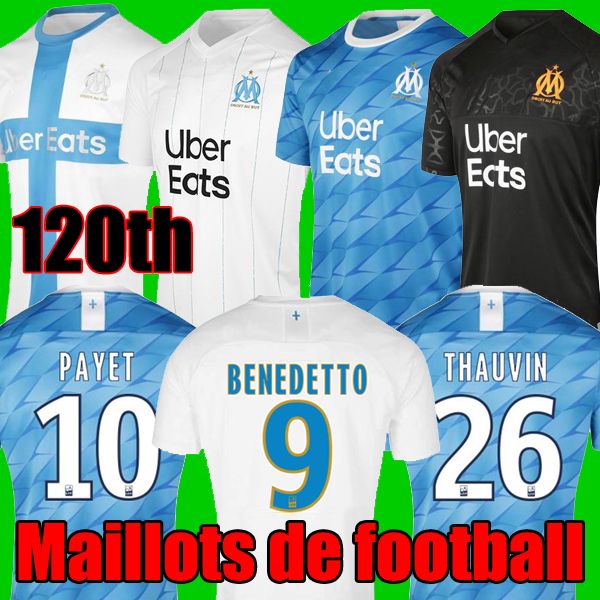 

19 20 21 olympique de marseille soccer jersey om maillot 2020 2021 payet thauvin benedetto football shirt men + kids kit sets 120 years, Black;yellow