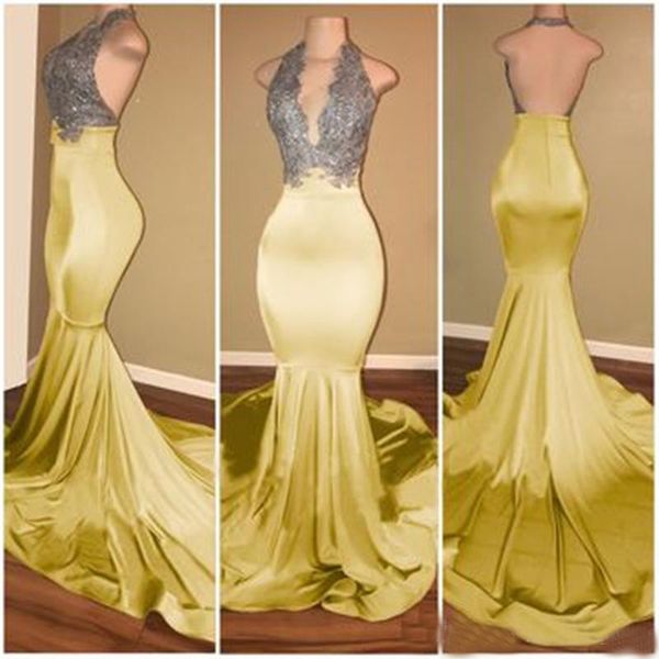 

Yellow African Mermaid Prom Dresses Long Lace Off Shoulder See Through Sweep Train Formal Evening Party Wear Gowns Formal Dresses 2019