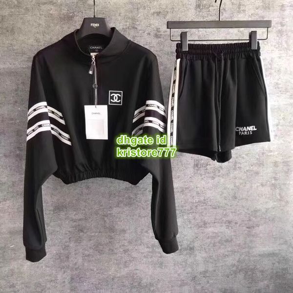

High end women vintage jogging fa hion luxury de igner two piece pant top jacket mini hort ca ual female runway activewaet et 19