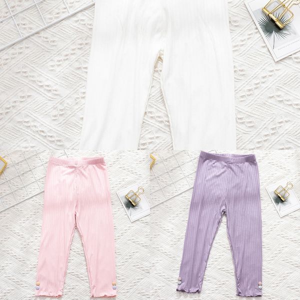 

xia ertong capri all-match girl leggings cotton medium and big baby side buttons white tight casual casual pants pants, Blue