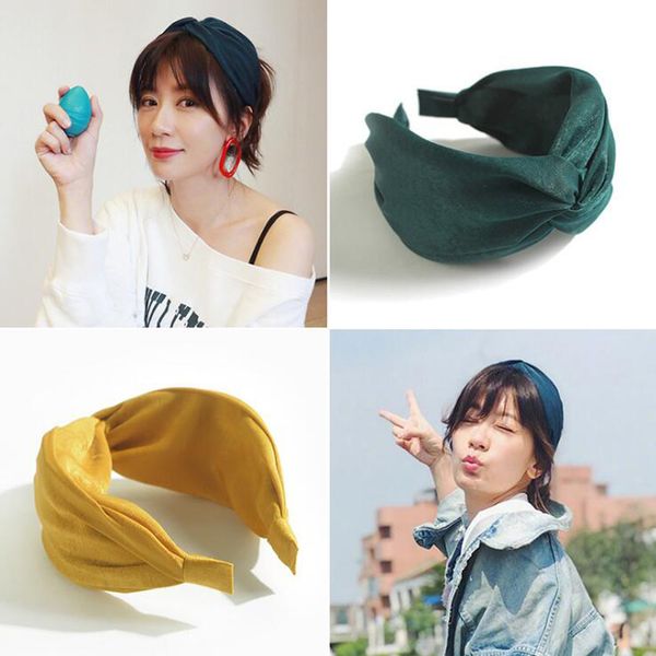 

2018 korean hairband cotton fabric knotted women headband vintage twist turban girl hair accessories wide band hair hands hats