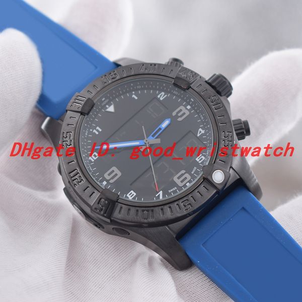 

men watch professional electronic quartz movement multifunction rotatable bezel black case blue rubber strap dual time zone display, Slivery;brown