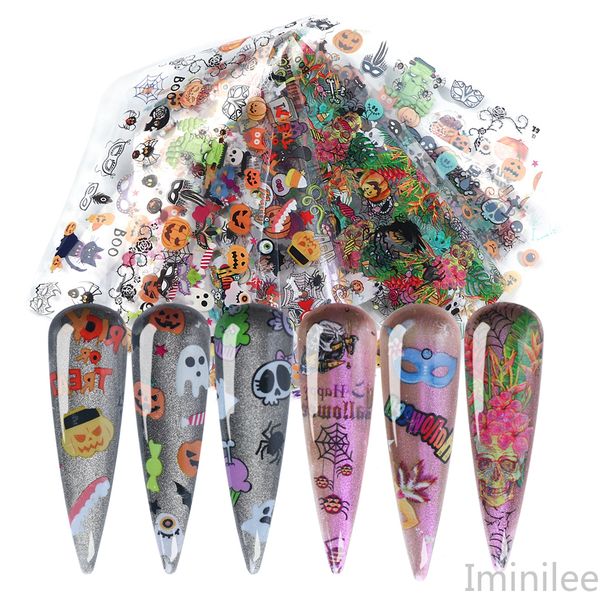 

10pcs/lot halloween nail foil skull bone pumpkin adhesive stickers nail art transfer tattoo foils diy manicure decor wraps, Black
