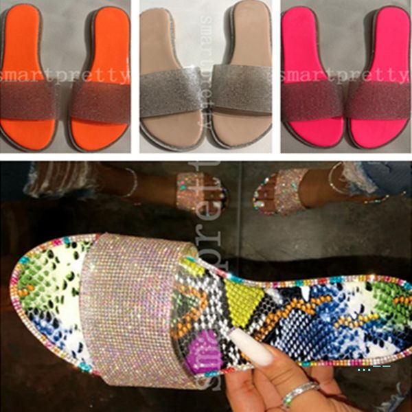 

новые женские пляжные тапочки летние слайды горный хрусталь алмазные шлепанцы сандалии дамы радужный цвет плоские тапочки рим купальные туфл, Black;grey