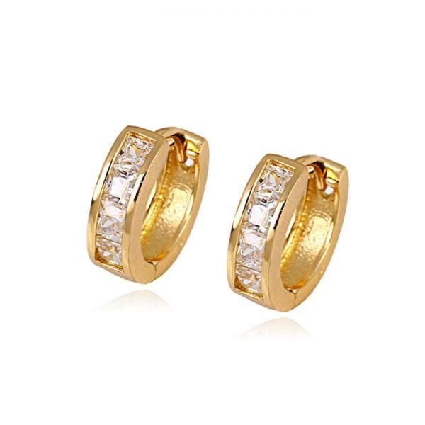 

exquisite women's 18k yellow gold single swarovski crystallized hoop earrings wedding huggies gift 13*4mm 100% real gold, not solid not, Golden;silver