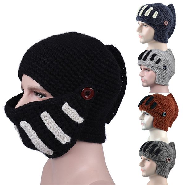 

fashion men novelty mask stretch hat roman knight knit caps hair loss head scarf wrap beanie bonnet gorro invierno hombre