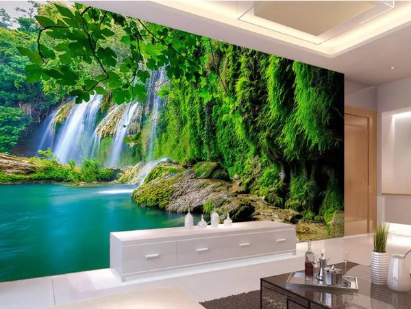 

wallpapers for living room mountain stream water waterfall green fresh tv background wall