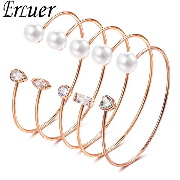 

adjustable bangles imitation pearls heart shape bracelets for women girls wedding rose gold gift cuff bracelet jewelry, White