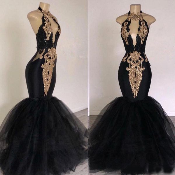 

new black halter tulle mermaid long prom dresses keyhole lace applique beaded floor length evening party dresses, Black;red
