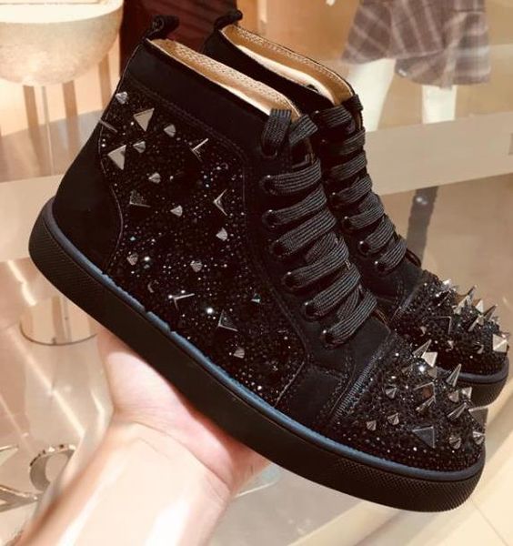 

size 35 to 46 black spikes lace up arena shoes vintage red bottom platform shoes womens mens designer sneaker tradingbear