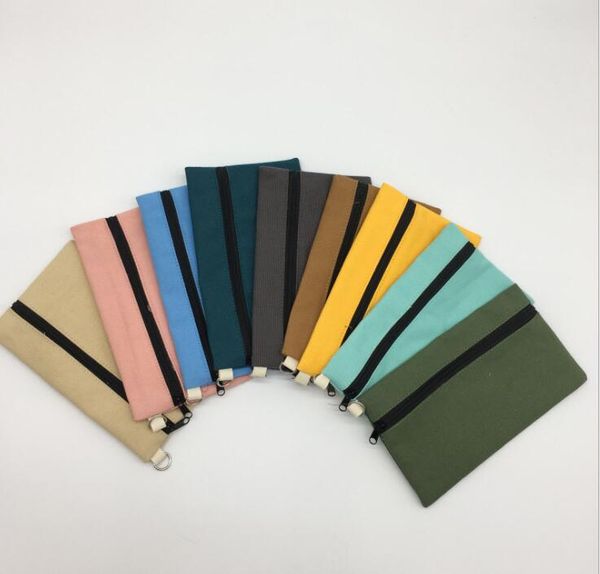 

10pcs new mix color canvas blank plain zipper pencil pen bags without lining stationery cases coin purses, Red;black