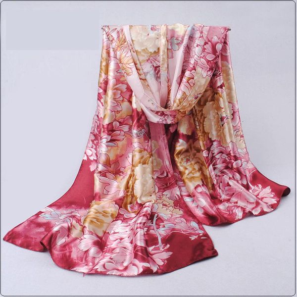 

the scarf shawl scarf female spring and autumn korea wild satin printed peony silk korean summer sun shawl dual-use