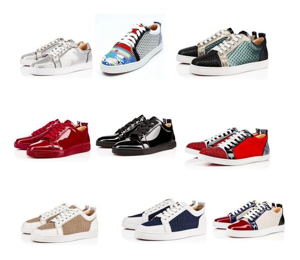 

various leather style fashion rantulow orlato men's women's junior casual flat brands lowred bottom sneakers shoes with box,dust b, Black