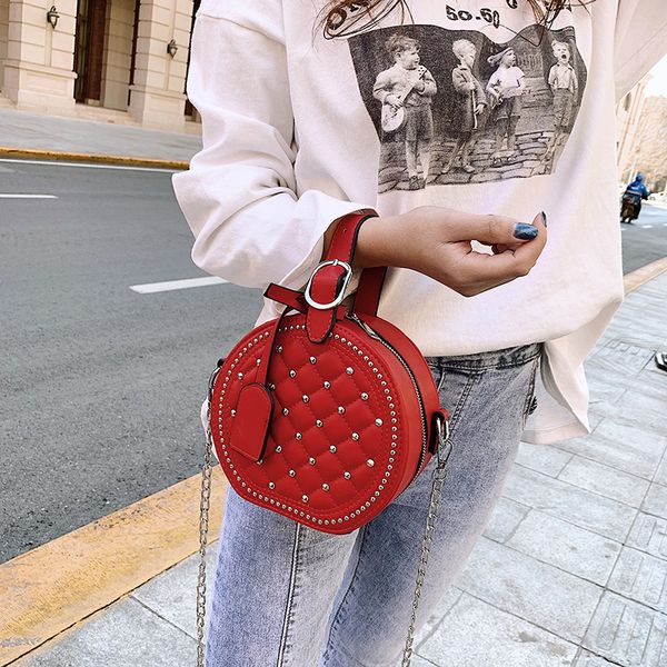 

fashion circular design rivet women shoulder bag leather women's crossbody bag messenger bags ladies purse female round handbag