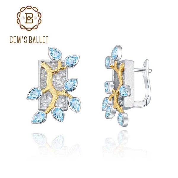 

gem's ballet 925 silver golden two tone handmade madagascar forest earrings natural swiss blue z stud earrings for women, Golden;silver