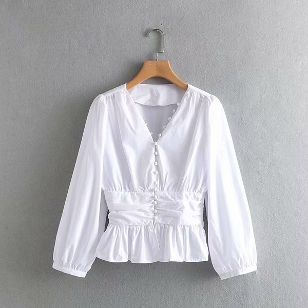 

женщины белая блузка и рубашка весна 2019 новая мода v-образным вырезом три четверти рукава feminino vestidos шикарные женские топы, White