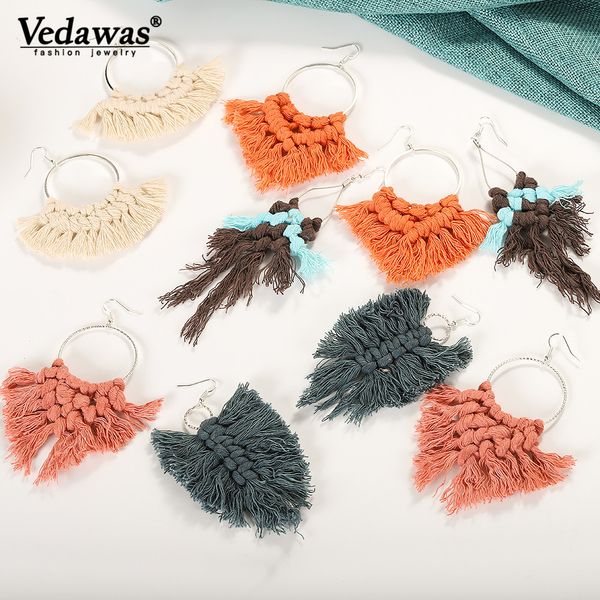 

vedawas boho handmade fringed tassel earrings wedding brand trendy mix color drop dangle earring for women wholesale xg3012, Silver