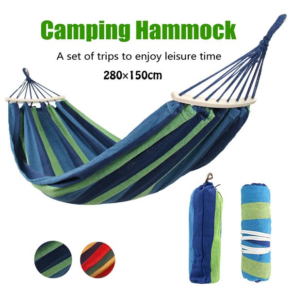 

280*150cm 2 people portable outdoor canvas camping hammock bend wood stick steady hamak garden swing hanging chair hangmat