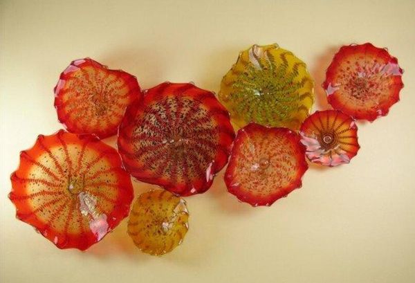 

orange flower plates wall art for home decoration modern glass fixture murano flower glass hanging plates wall art