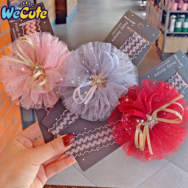 

wecute mesh sequin baby girl headband colorful rhinestone pentagram infant toddler hairband newborn pgraphy prop kids turban, Slivery;white