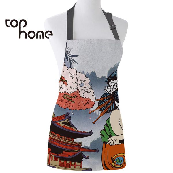 

ome kitchen apron japanese geisha printed adjustable sleeveless canvas aprons for men women kids home cleaning tools