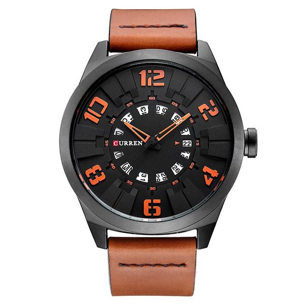 

fashion unique big digital mens watches waterproof quartz clock brand curren leather strap with date wristwatches relojes, Slivery;brown