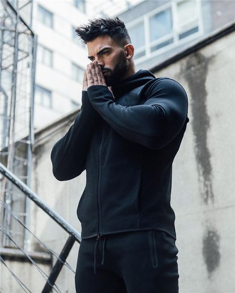 

мужская осень спортивные костюмы дизайнер открытый работает с длинным рукавом костюм мода zip шеи повседневная капюшоном homme одежда, Gray