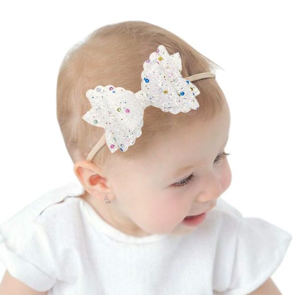 

lovely cute children's third floor reversible sequins headbands girls rainbow bowknot elastic hair band fashion headdress#p3, Slivery;white