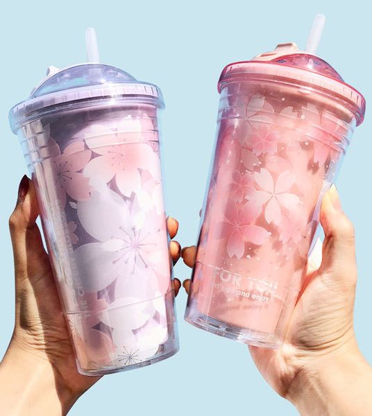 

the latest 15.2oz glitter plastic double straw drinking cup portable seal creative hand cup custom logo