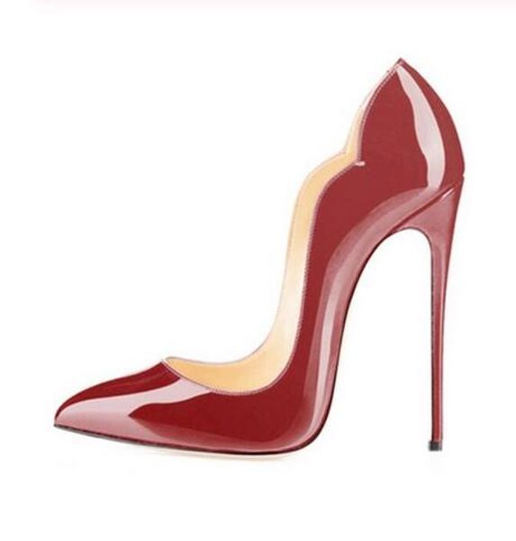 

patent leather woman pumps stiletto heel 12 cm shallow pointed toe slip on party office dress lady shoes high heel sell, Black