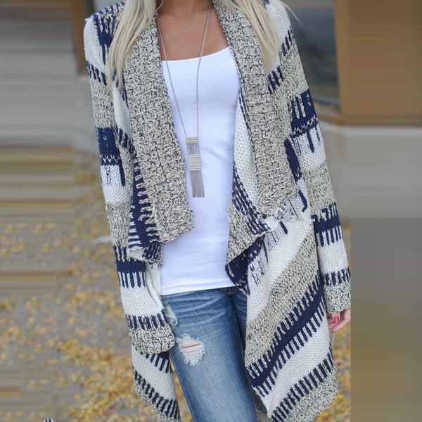 

autumn winter new women cardigans women casual long sleeve cardigan autumn striped loose outwear cardigans female coat, White;black