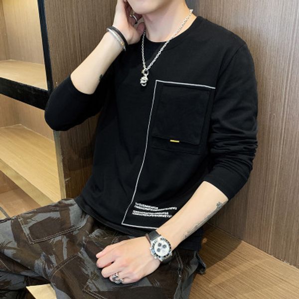 

mens designer long sleeve bottoming shirt youth letter print solid color clothes for boys 2020 spring and autumn new fashion style, White;black