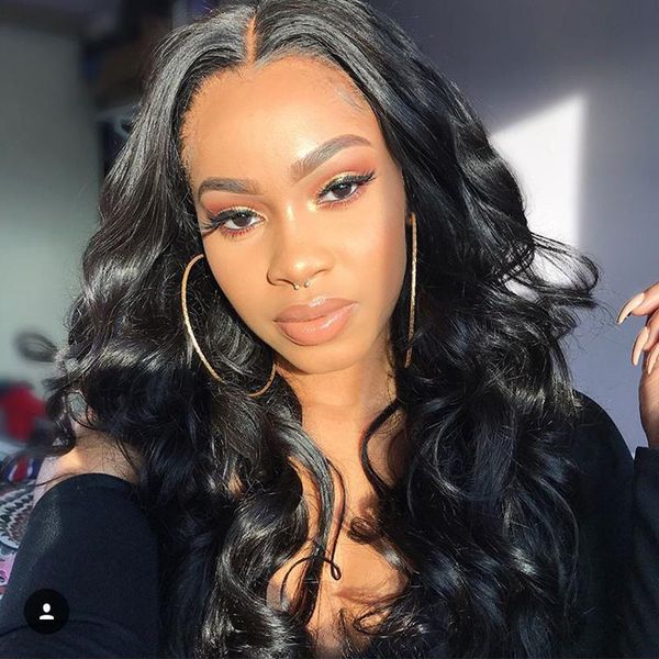 

lace closure 4*4 human hair wigs pre plucked hairline brazilian body wave lace wig with baby hair for women mid part lace wig, Black