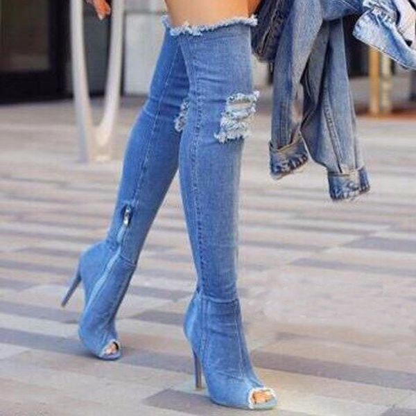

summer long boots women overknee boots heels booties shose women schoenen vrouw botte femme cowboy for shoes bota, Black