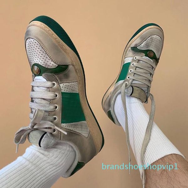 

wholesale designer skate shoes for mens screener leather sneaker green rubber sole lace-up casual shoes sneaker designer size 35-46, Black